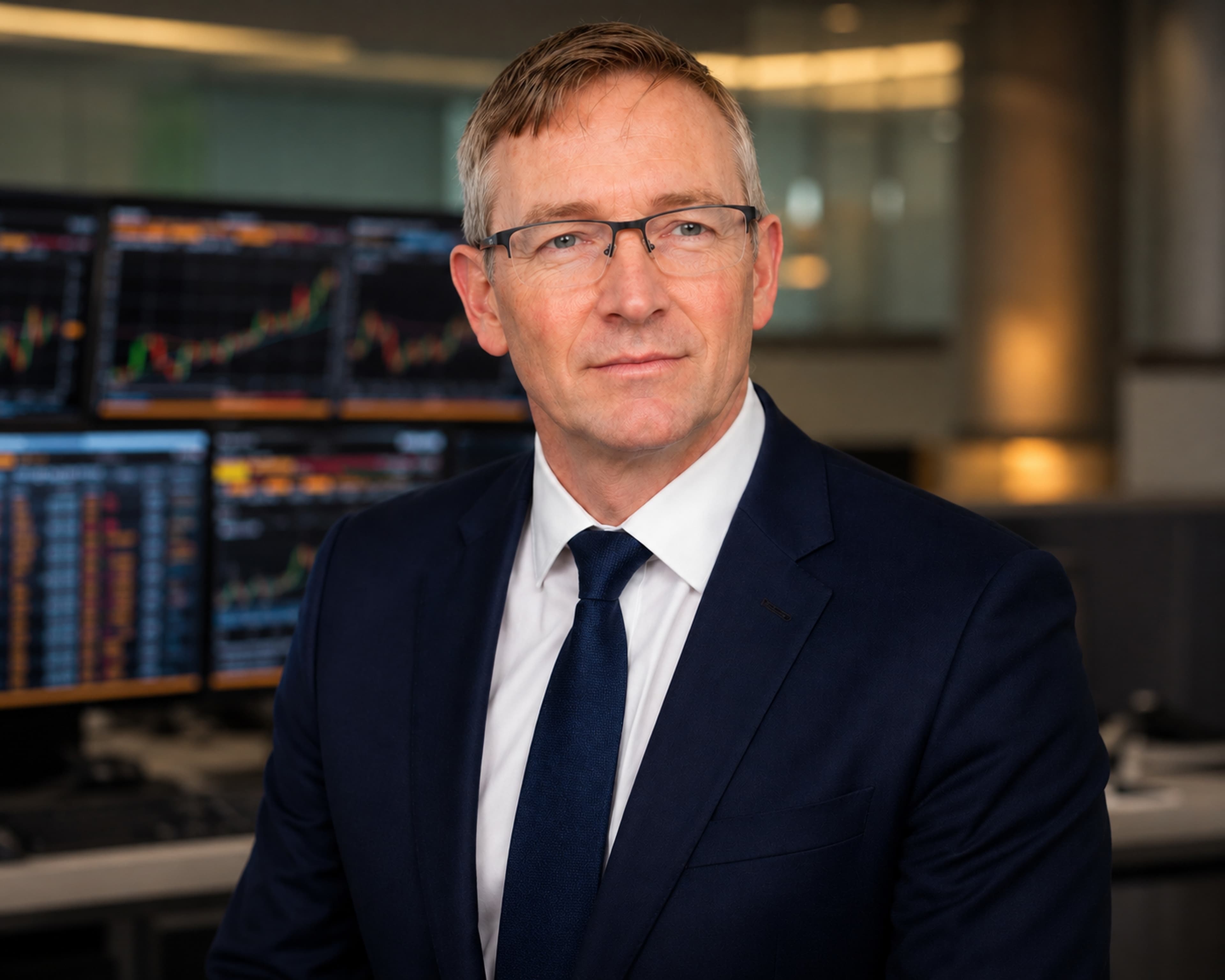Giles Coghlan at a Bloomberg trading desk